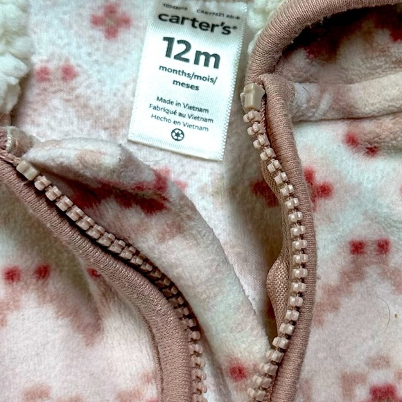 Carter’s 12m Aztec Zip Fleece Hooded Jumpsuit Baby Girl​ - Picture 5 of 6